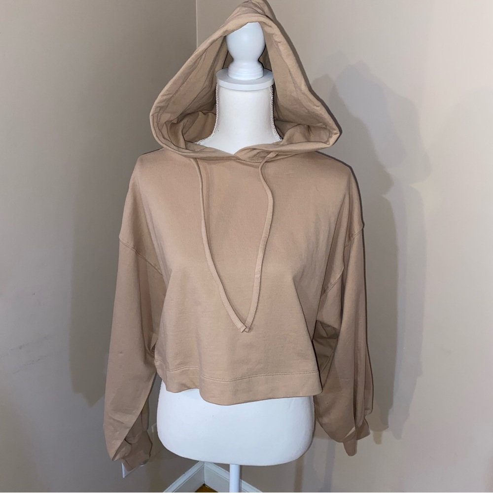 Summer Tan Cropped Puffy Sleeve Hoodie Sweatshirt